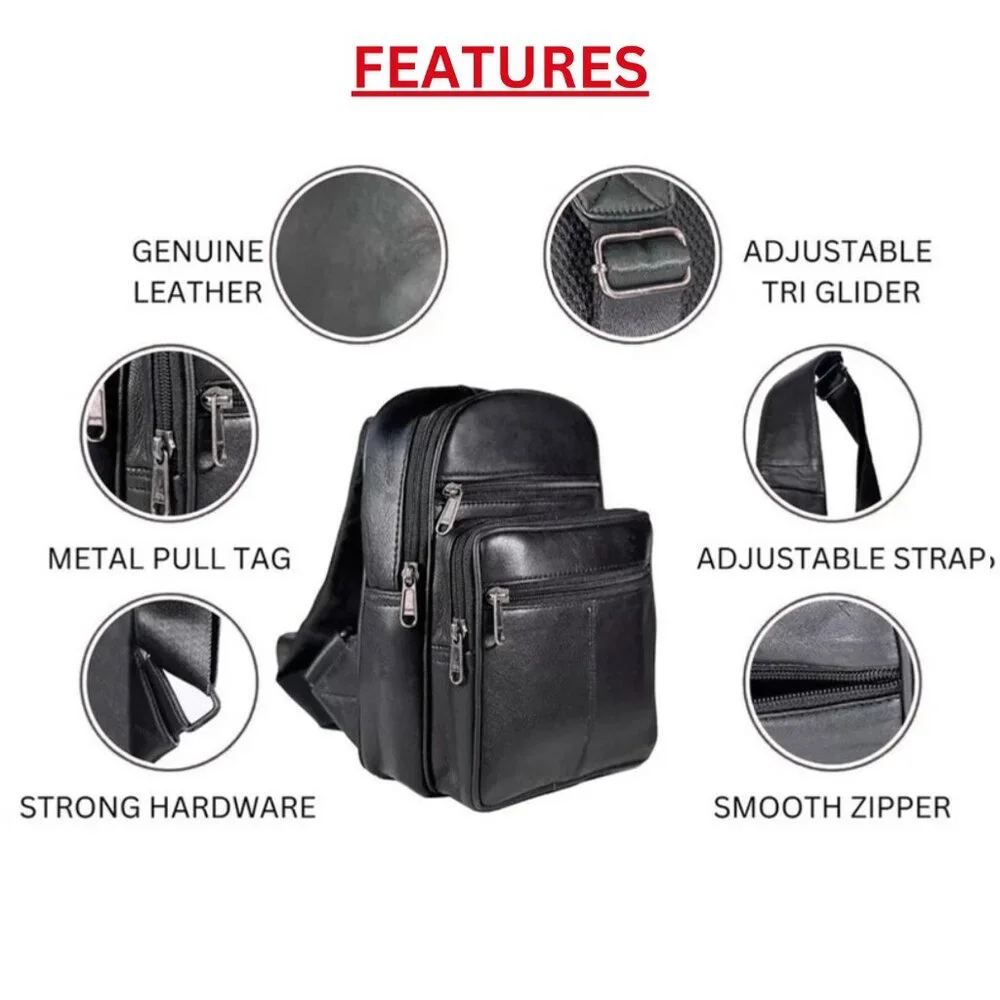 Men's Sling Backpack Genuine Leather Chest bag Crossbody Bag Shoulder Bag
